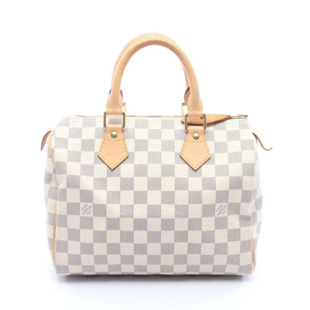 Louis Vuitton Speedy Handbag Canvas Leather Damier Azur White